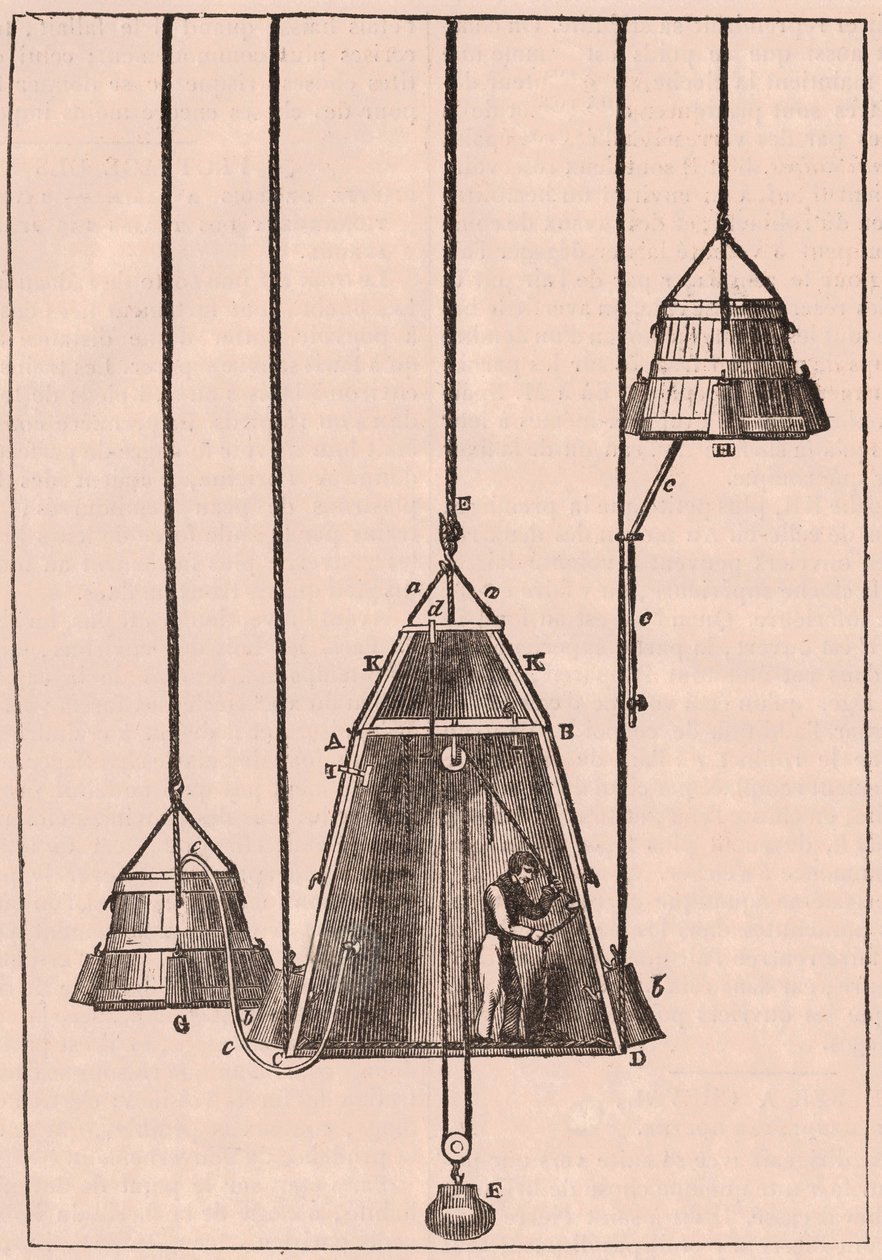 潜水钟的技术剖视图，c.1833 作者 不明