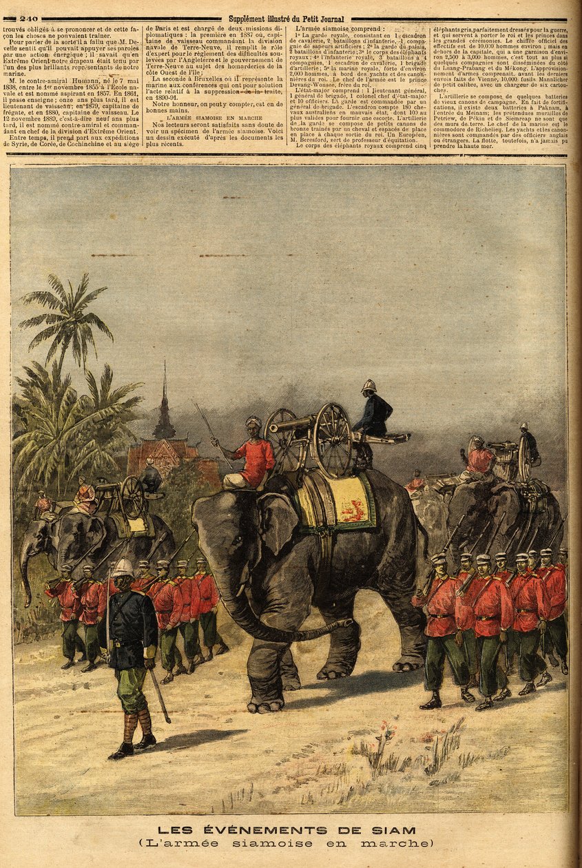 暹罗军（泰国）。 雕刻在“”Le petit journal””29/07/1893。 塞尔瓦收藏。 作者 未知艺术家