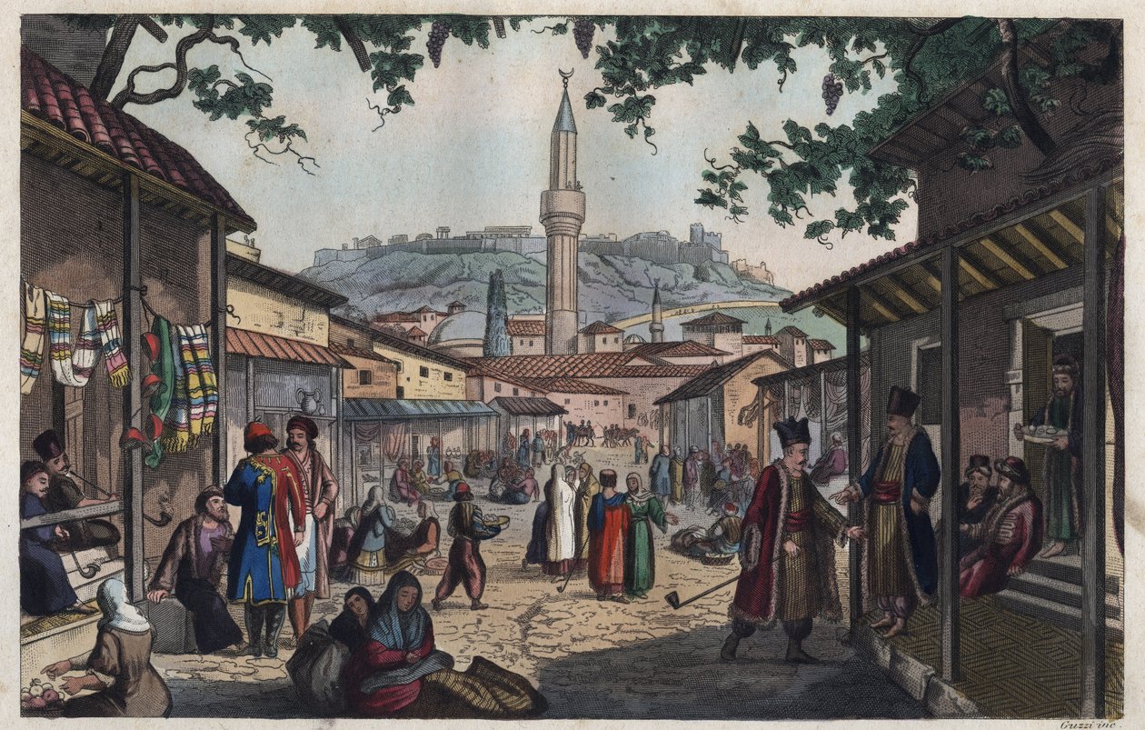 19世纪初的雅典集市市场 - Le marche bazar d