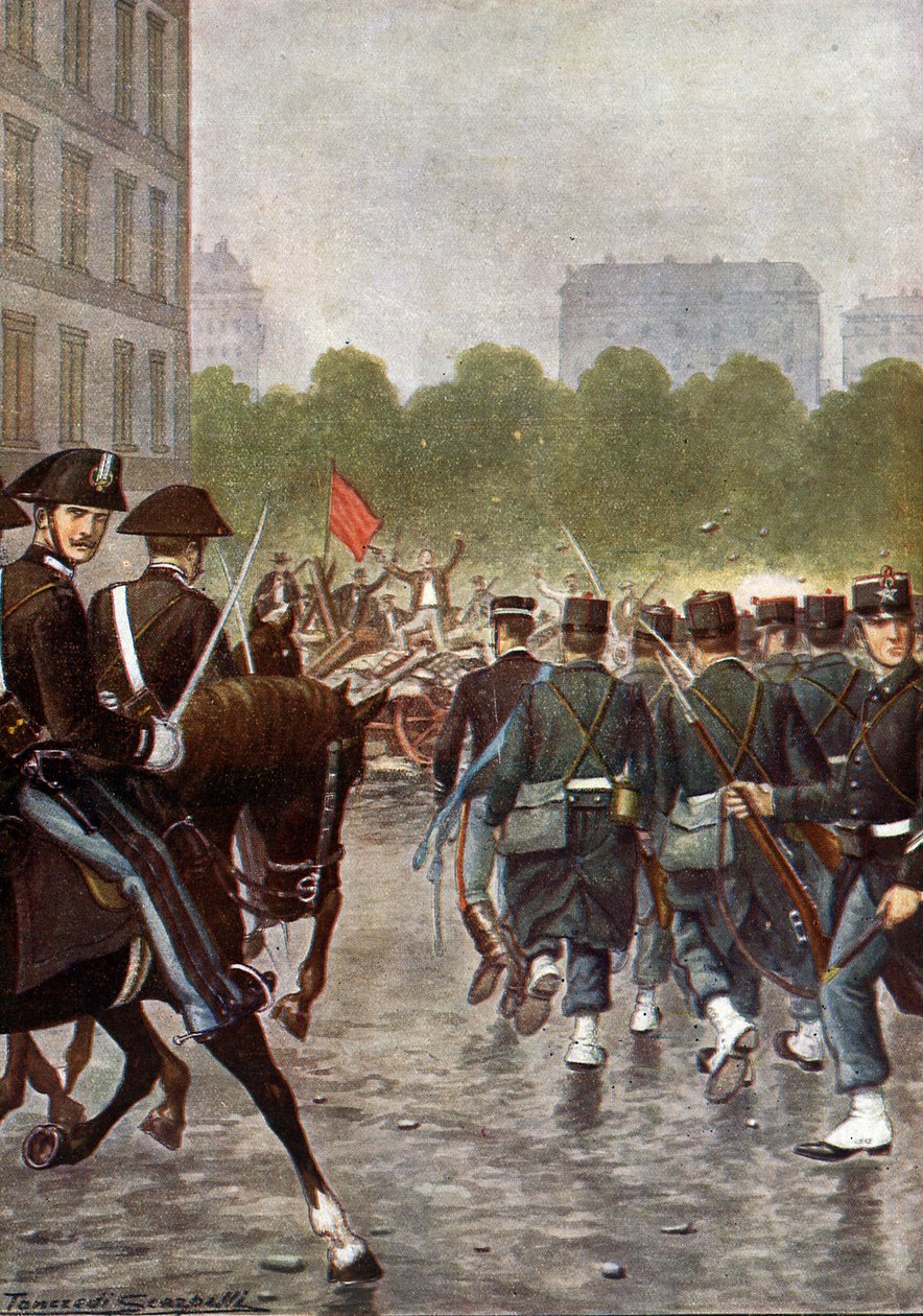 巴瓦-贝卡利斯大屠杀是以意大利将军菲奥伦佐-巴瓦-贝卡利斯的名字命名的，指的是 1898 年 5 月对米兰大规模暴乱的镇压。意大利），保罗-朱迪奇著 作者 未知艺术家