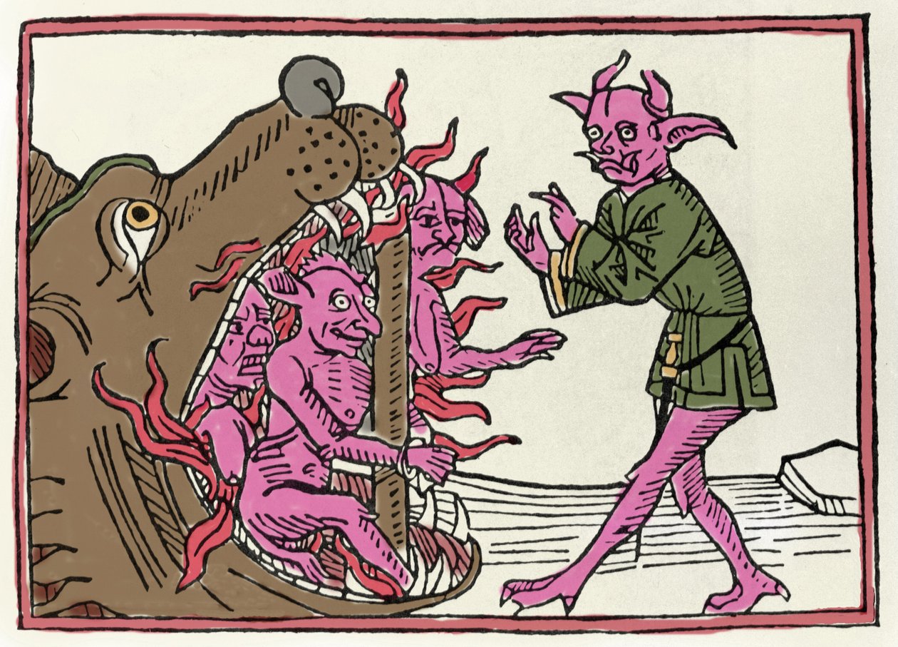 The Belial Proces: “The Belial Demon Returns to the Entrance of the Underworld”” 雕刻自“The Belial Proces” by Jacobus de Teramo (or Palladino), Ausburg 作者 未知艺术家