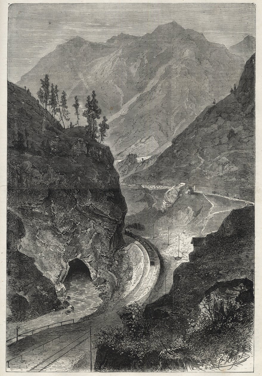 布伦纳铁路（Brennero）到蒂罗尔（Tirolo - Tirol）--1867年的雕版画 -- 作者 未知艺术家