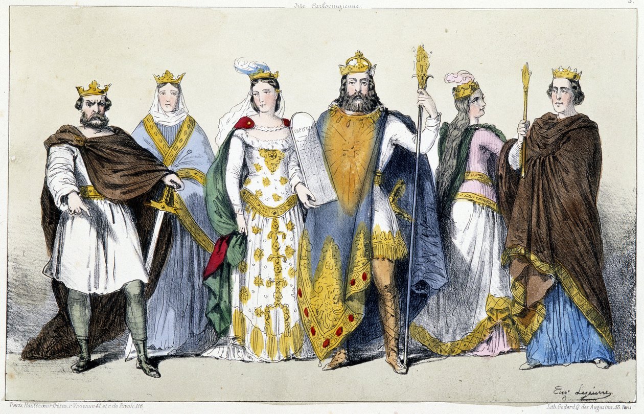 The Carolingians: Pepin the Brief (715-768) and Bertrade of Laon (Berthe aux grand pieds) (720-783), Charles I dit Charlemagne (742-814) and Hildegarde of Vintzgau (758-783), Louis I dit the Pieux or the Debonnaire (778-840) and Ermengarde of Hesbaye (ca.  作者 未知艺术家