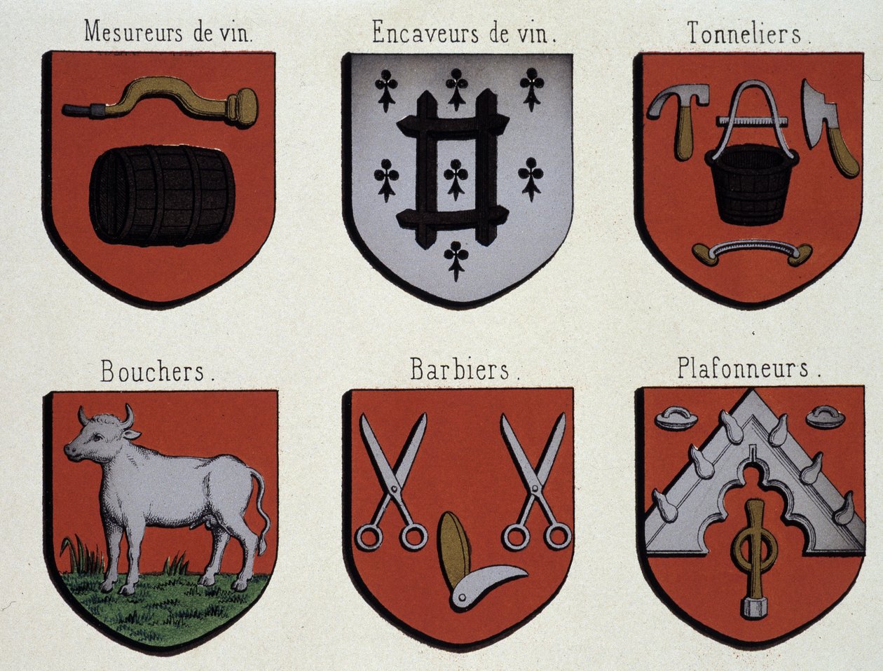 The Coats of Arms of Ghent (Specimen of Coats of Arms of the Middle Ages): Wine Measers, Wine Cavers, Cooperers, Butchers, Barbers, Ceilers 作者 未知艺术家