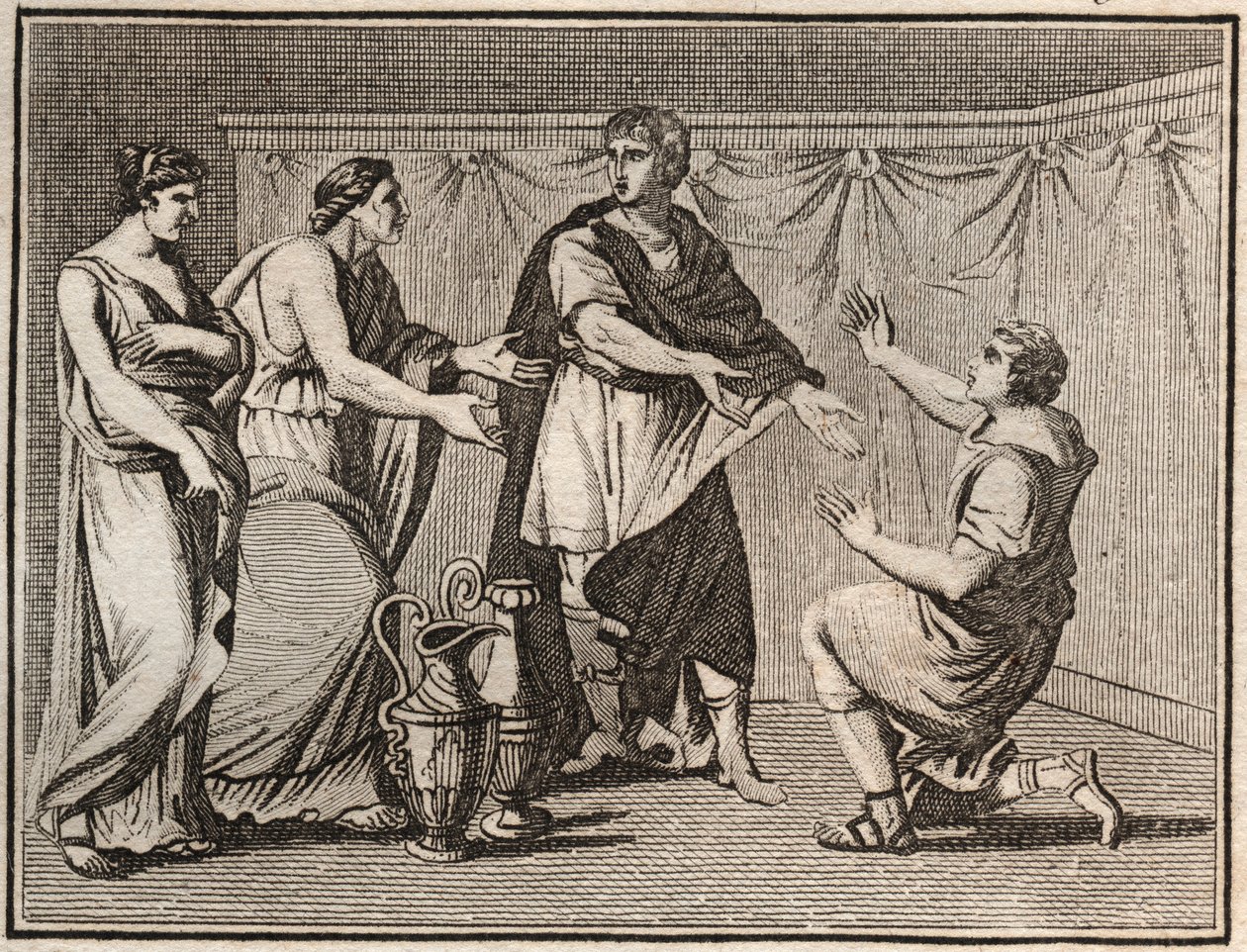 西皮奥的连续性：罗马将军西皮奥-拉菲坎（Cornelius Scipio Aemilianus）在公元前211年征服卡塔赫纳（西班牙的卡塔戈诺瓦）后释放了塞蒂贝里人质，他将拒绝其士兵提供的非常漂亮的女孩。 作者 未知艺术家