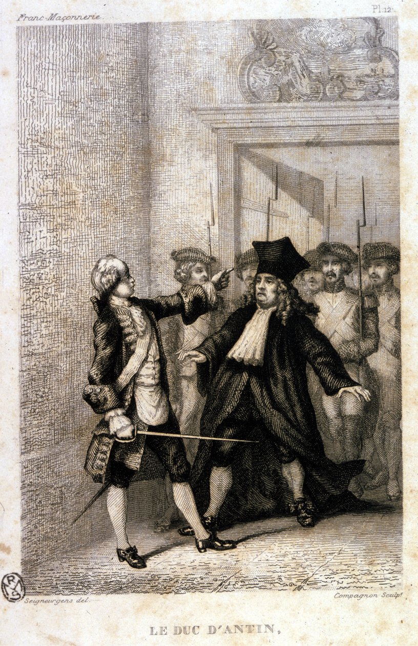 安廷公爵（Louis Antoine de Pardaillan de Gondrin，侯爵，然后是安廷公爵）（1665 年至 1736 年）在省共济会大旅馆。 作者 未知艺术家