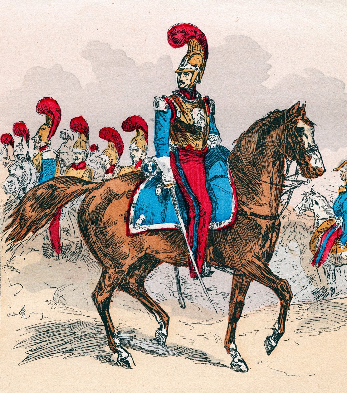 1830年至1848年路易-菲利普统治时期的法国军队--法国宪兵队--1882年的雕刻作品，载于 "Histoire de dix ans: 1830-1840" Louis-Blanc（1811-1882）。 作者 未知艺术家