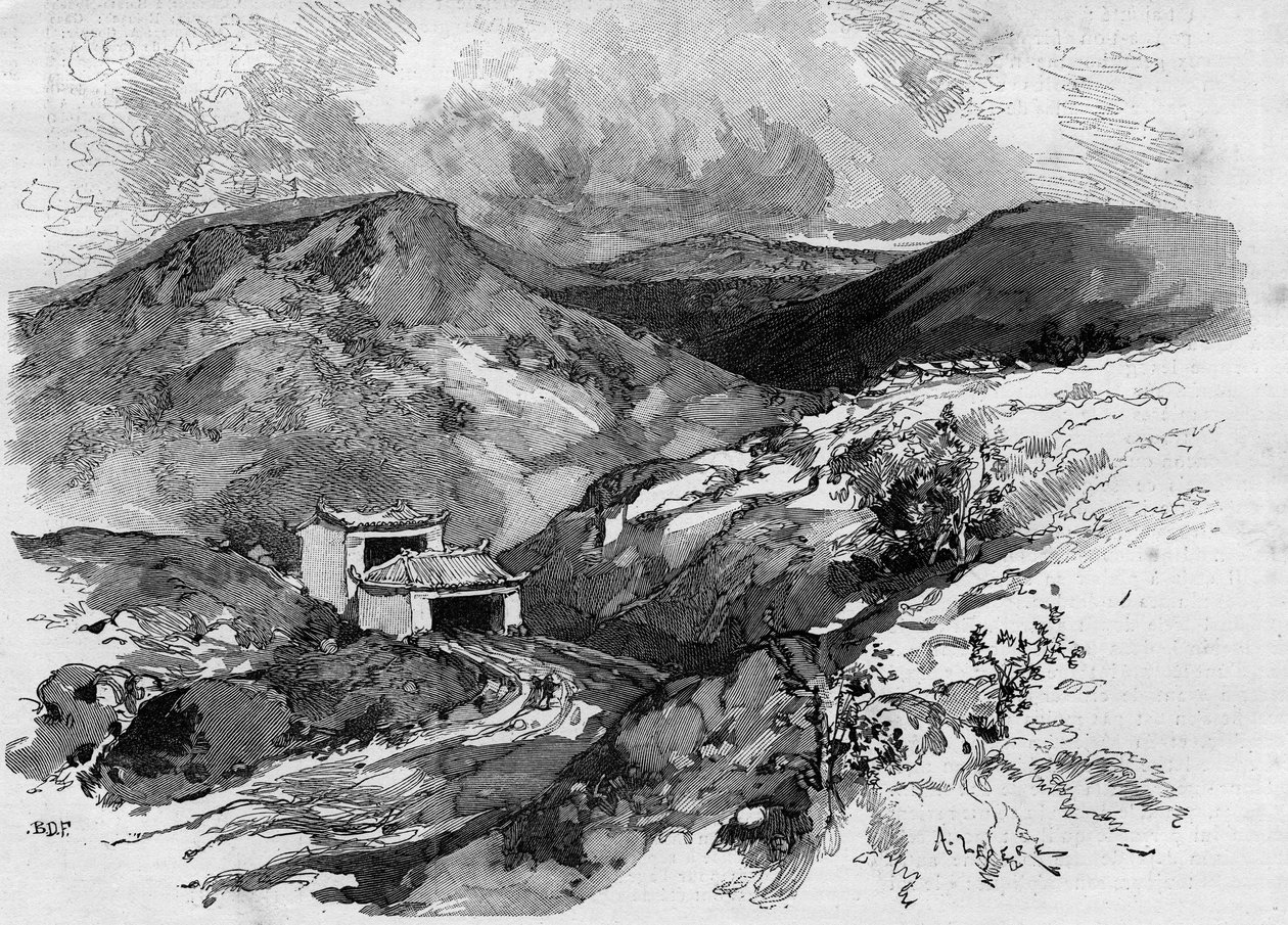 洞朗边境上的中国之门。1885年《图说世界》中的雕版画。 作者 未知艺术家