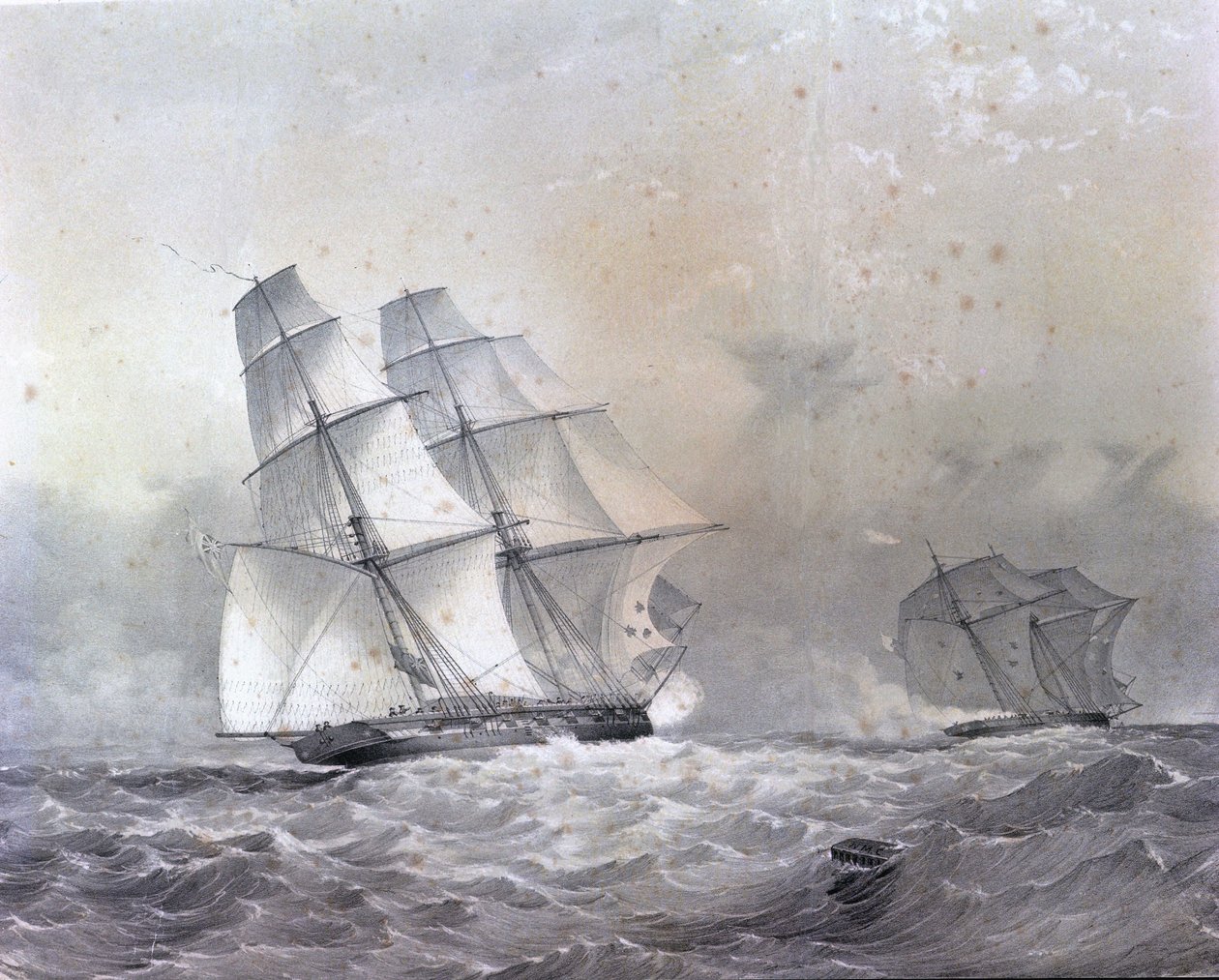 由 16 门炮组成的 HMS Acorn brigantine 追逐 Negrier Gabriel 作者 未知艺术家