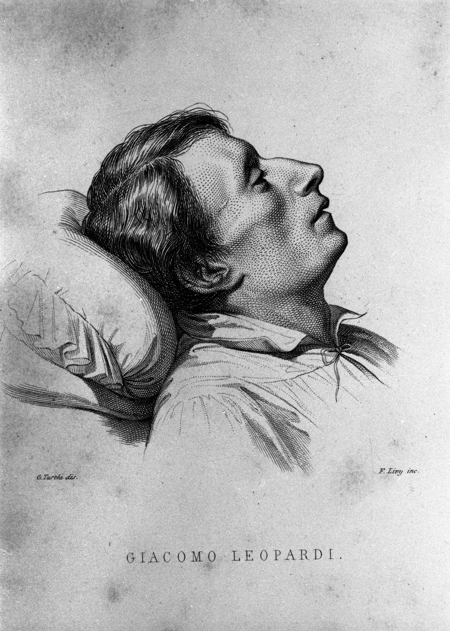 意大利诗人贾科莫-莱奥帕尔迪（1798-1837）在临终前。 作者 未知艺术家
