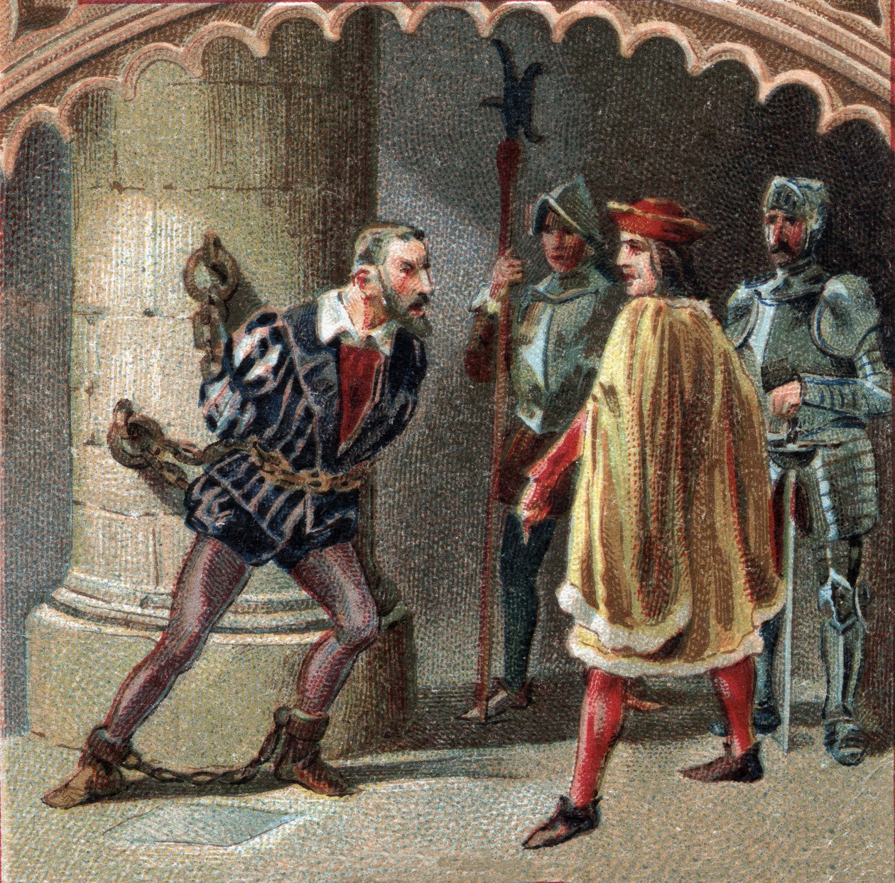 法国国王路易十二将路多维克-玛丽-斯福尔扎（Ludovico Maria Sforza detto il Moro）（1452-1508）锁在图兰的洛什城堡中。19世纪末的彩色石版画 作者 未知艺术家