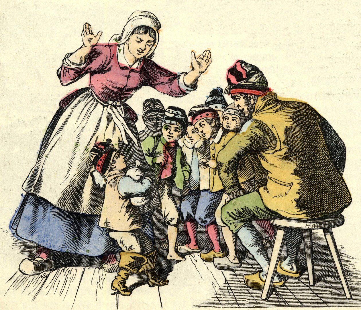小普雷特和他的兄弟们回家找父母。查尔斯-佩罗的故事 "Le Pepetit Poucet "的插图 作者 未知艺术家