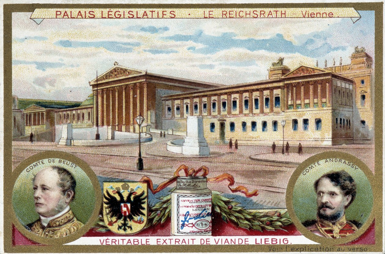 The Reichsrath Palace, Vienna (Austria), with portraits of Count Friedrich Ferdinand de Beust (1809-1886) and Count Gyula Andrassy (1823-1890) - Liebig chromolithography 作者 未知艺术家