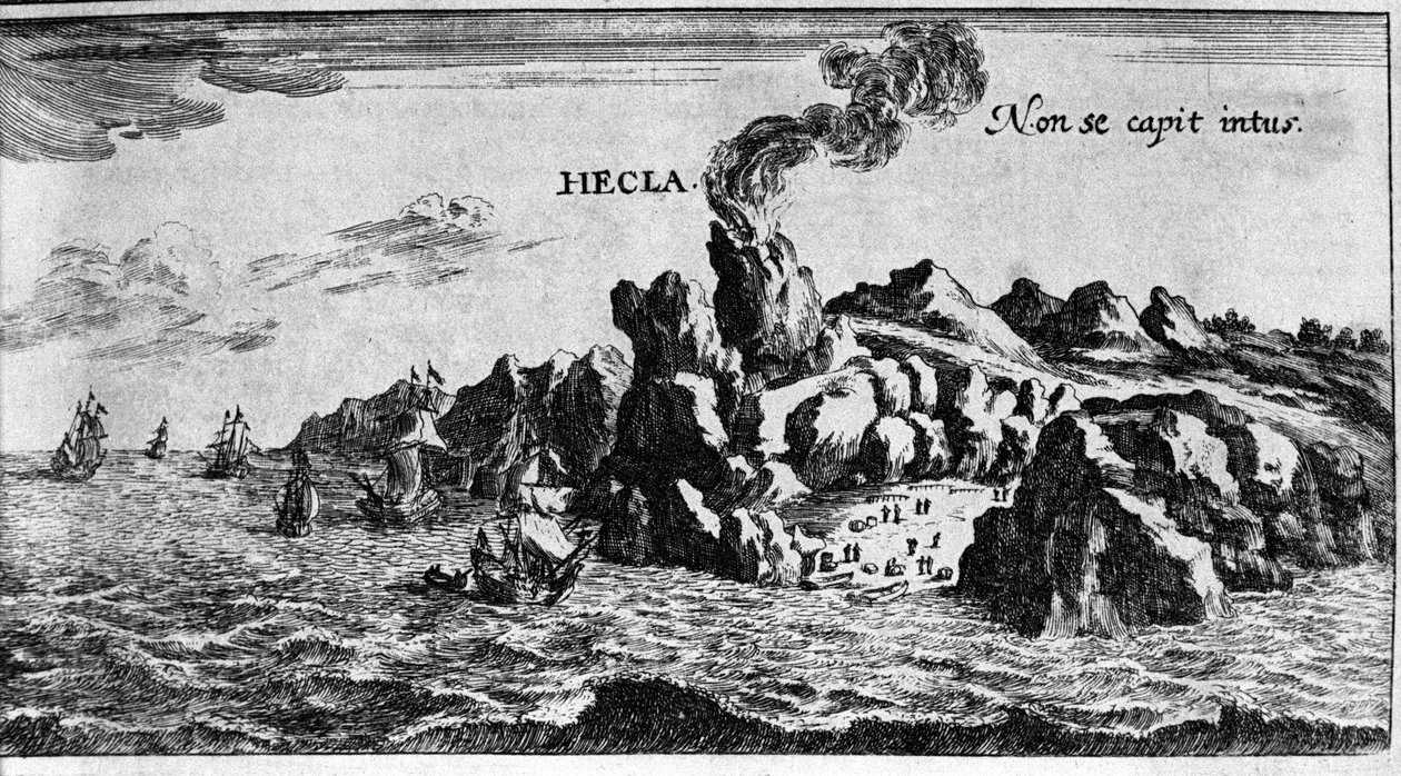 冰岛海岸的 Volca Hekla - 为经济创造奇迹 by Zahn, SD。 1696. 作者 未知艺术家