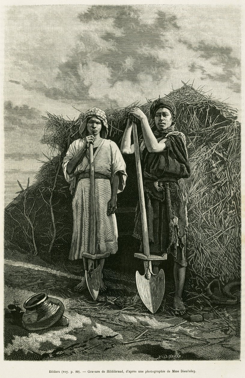 The bildars, owners of a beche, are charged with digging the drains of the wheat fields of the Karoun region. Engraving to illustrate the story La Perse, la Chaldee et la Susiane by Jane Delafoy (1851-1916), academy officer, in le tour du monde 1886, direc 作者 未知艺术家