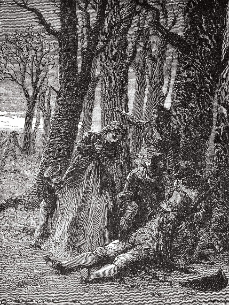 菲利普-勒庞（1769 - 1804）的尸体在香榭丽舍大街被刺了13刀，于1804年12月3日上午被抬起来--载于《科学专辑；杰出的科学家；伟大的发现》1896。 作者 未知艺术家
