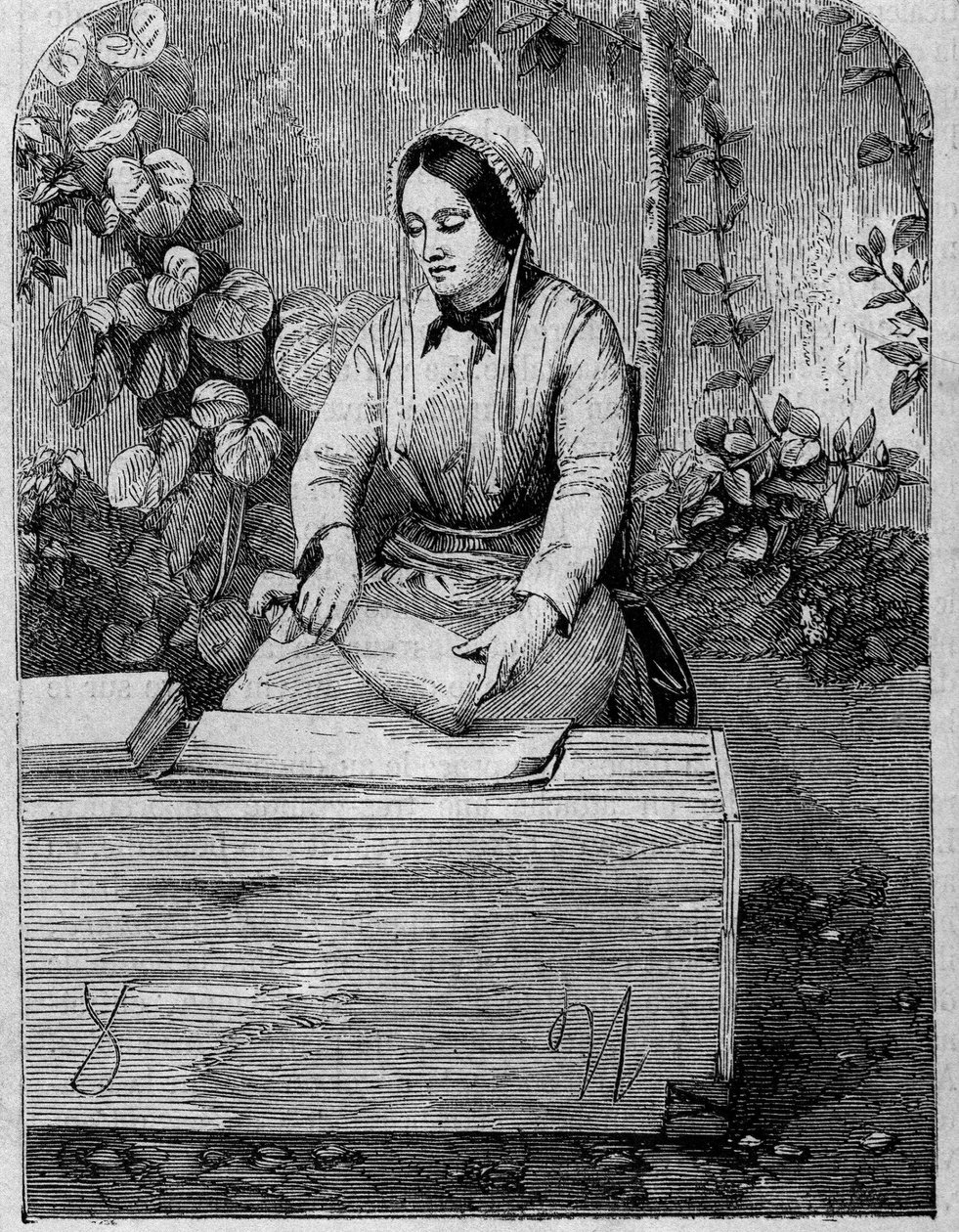 香槟酒的装瓶。1864年的雕版画。 作者 未知艺术家