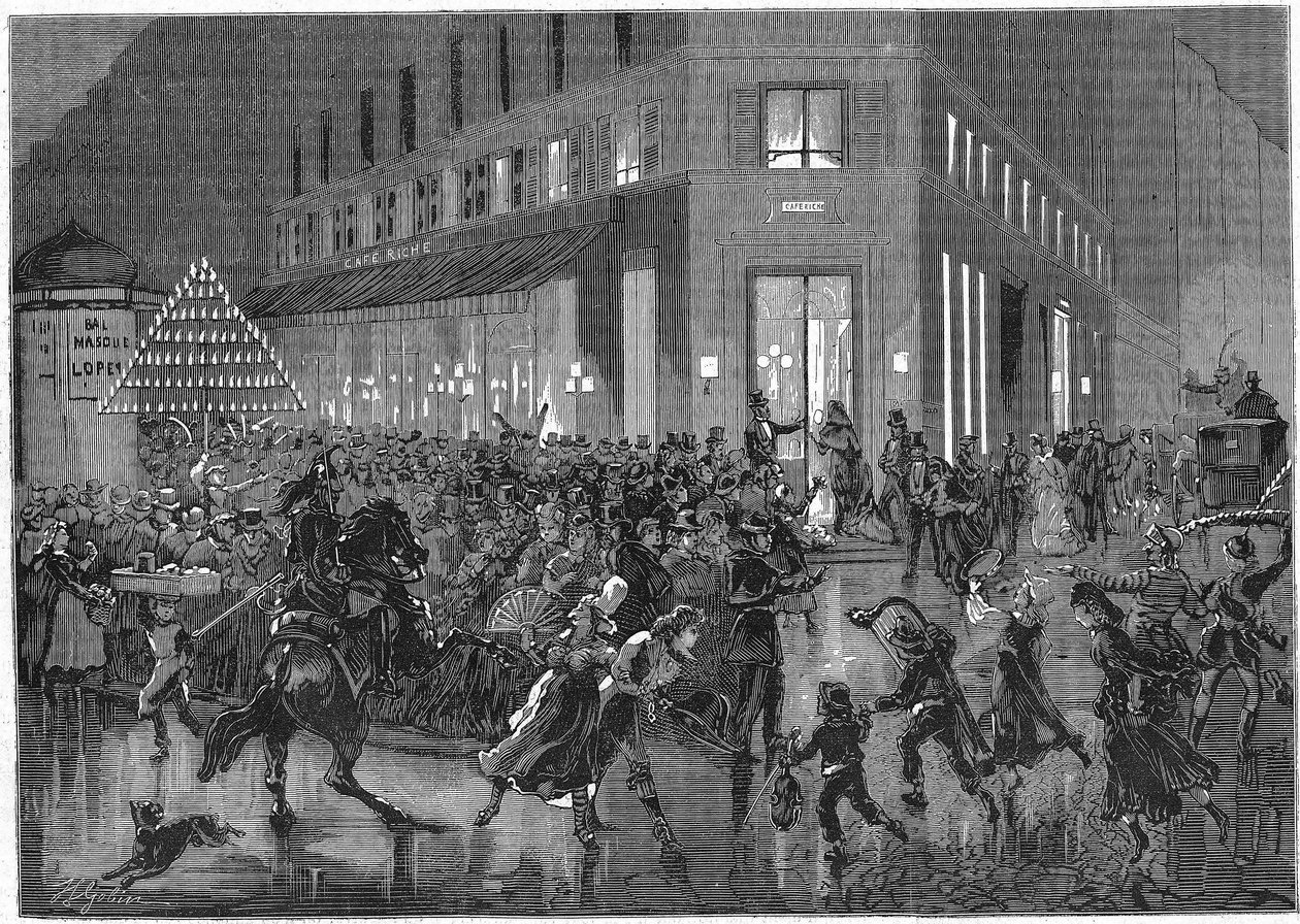 在巴黎的意大利人的林荫道，歌剧中的巴尔之夜。1873年的版画 作者 未知艺术家