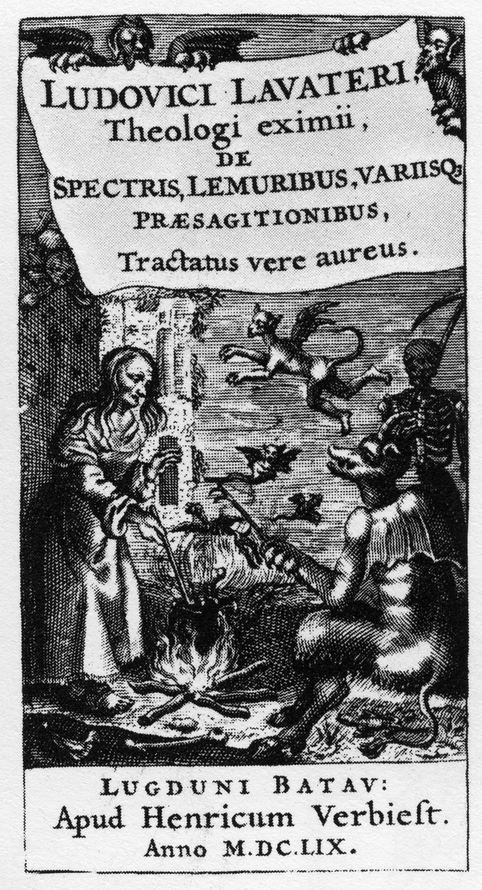 女巫的大锅--路德维希-拉瓦特（1527-1586）的《De spectris lemuribus et magnis》一书的扉页 - 1659年 作者 未知艺术家
