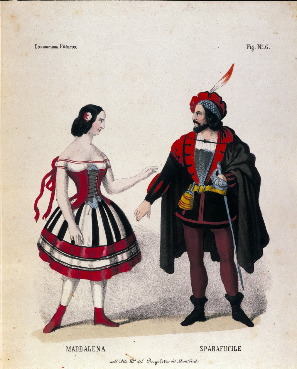 作曲家朱塞佩·威尔第 (1813-1901) 歌剧《弄臣》第三幕中马达莱娜和斯帕拉弗西莱的角色 作者 未知艺术家