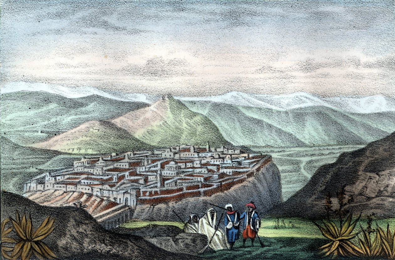 1840年阿尔及利亚的君士坦丁市。载于莱昂-加利贝尔的《古今阿尔及利亚》。1846年意大利版彩色。 作者 未知艺术家