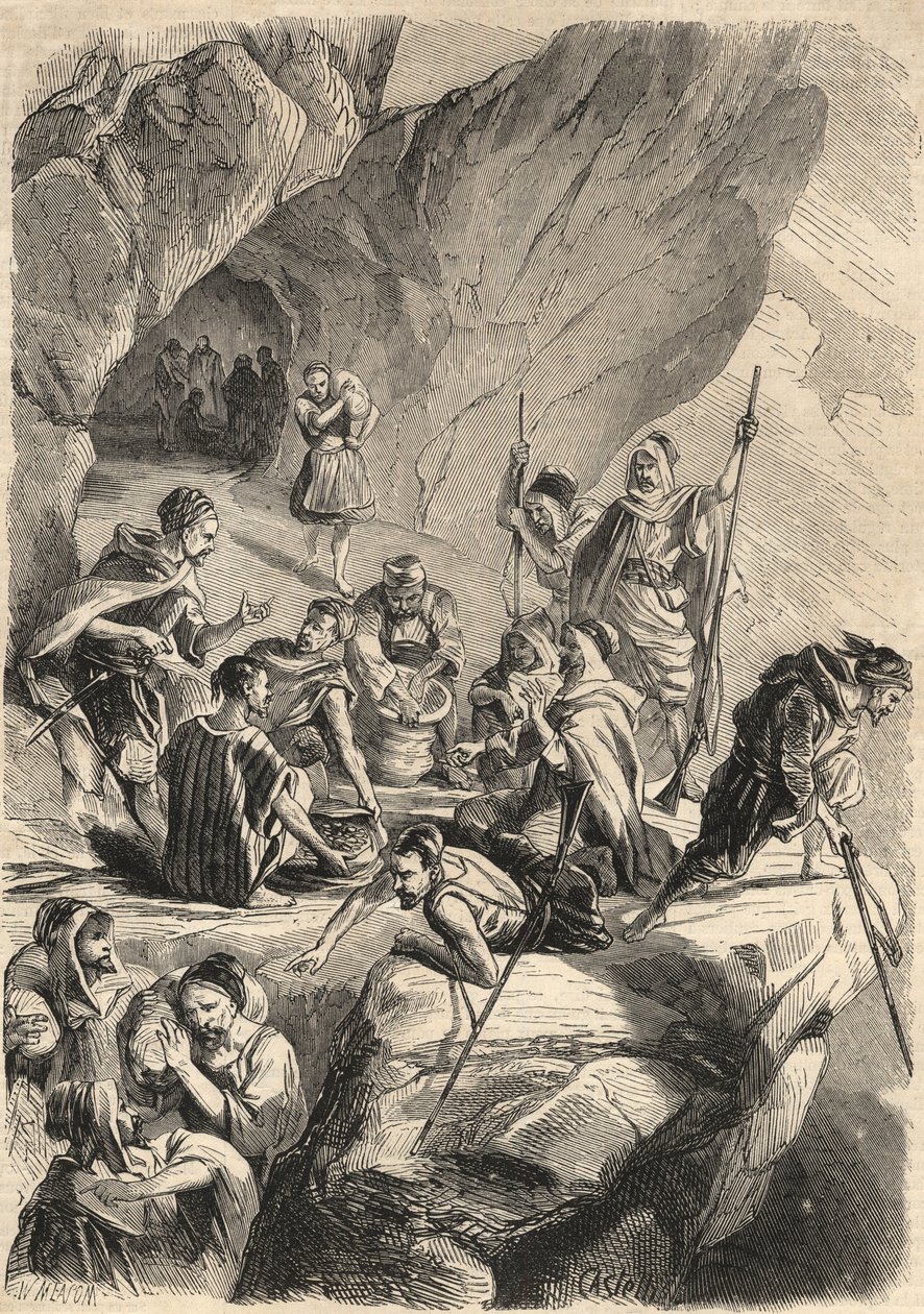1857年，卡比利亚的造假者。(造假)。1857年 "Le Monde illustrious "中的雕版画。私人收藏。 作者 未知艺术家