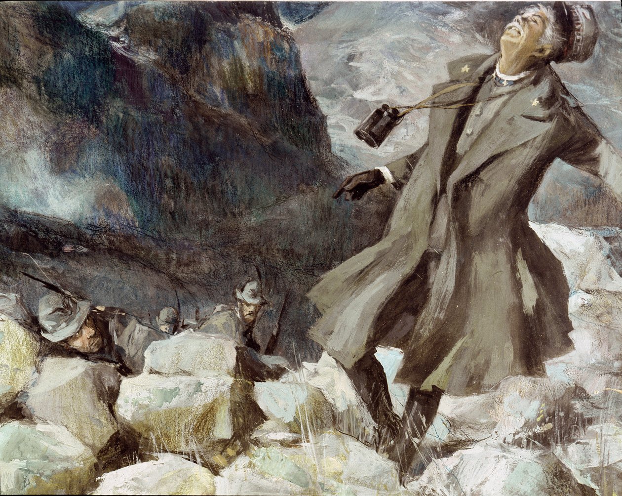 1915 年 7 月 20 日，安东尼奥-坎托雷将军在托法内坐骑上殉职（绘画） 作者 未知艺术家