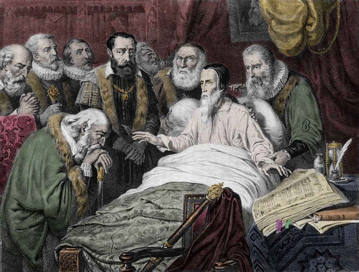 让·加尔文 (Jean Calvin) 之死 (1509 - 1564)。 作者 未知艺术家