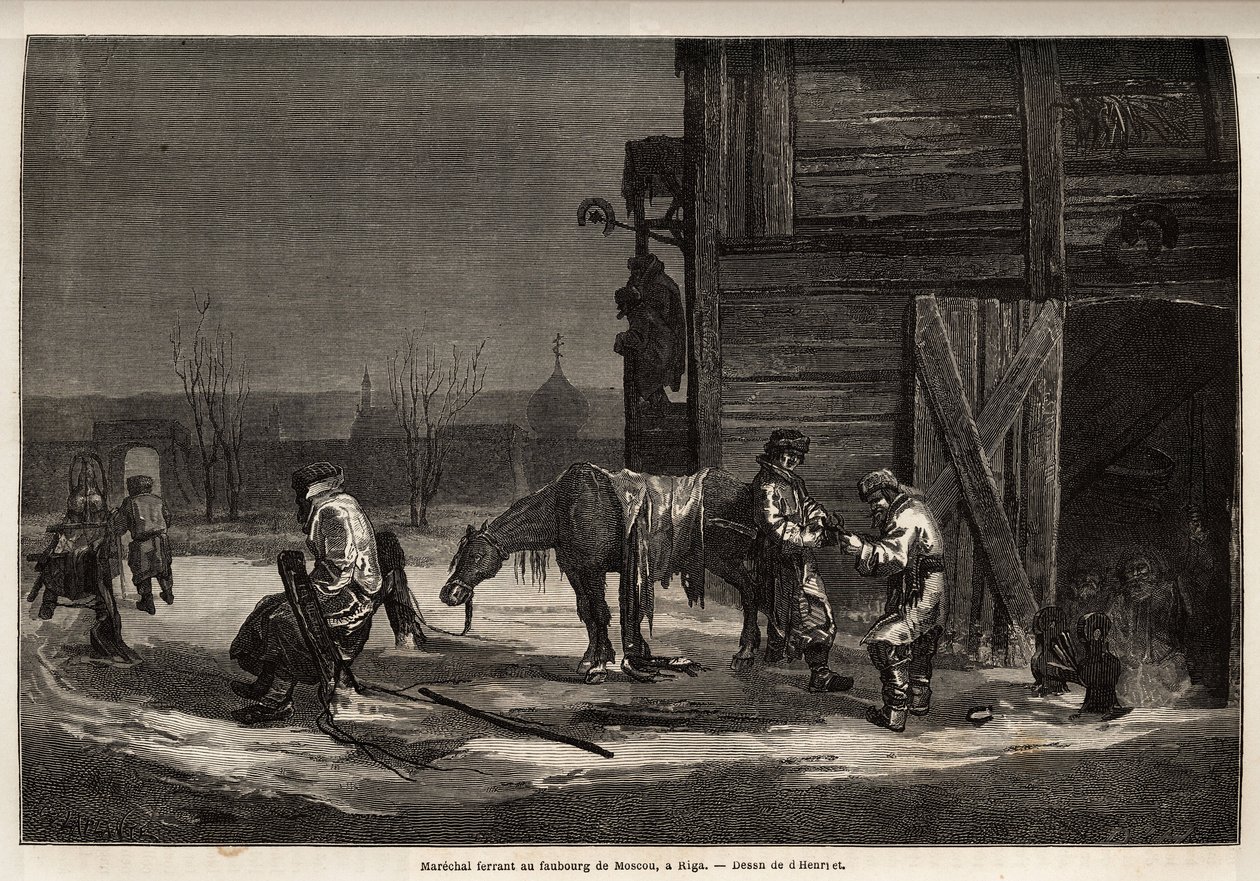 莫斯科郊外的狂热元帅。 Henriet 的绘画，以说明他在 1851-54 年间前往俄罗斯波罗的海省份的旅行。 雕刻在“Le tour du monde”，Edouard Charton 编辑 作者 未知艺术家