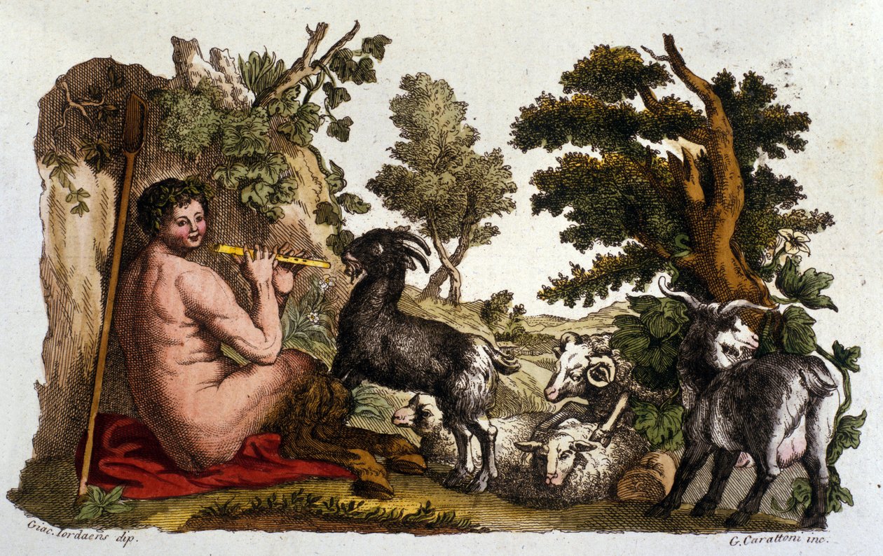 The god Pan. Engraving from “” Dizionario mitologico””” 19th century 作者 未知艺术家