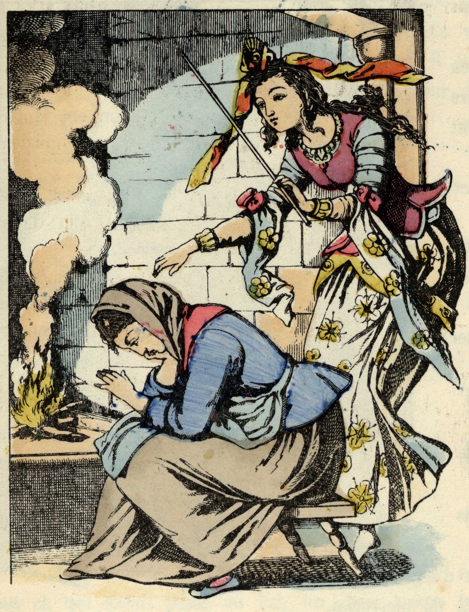 灰姑娘和灰姑娘的好费用。查尔斯-佩罗的故事 "灰姑娘或La petite slipper de verre "的插图。 作者 未知艺术家