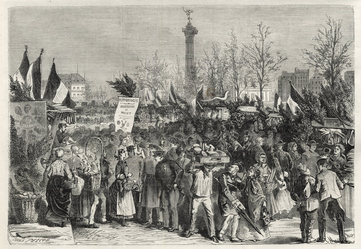 巴黎Bourdon大道（巴士底狱广场）的火腿交易会 - 1868年 - 作者 未知艺术家