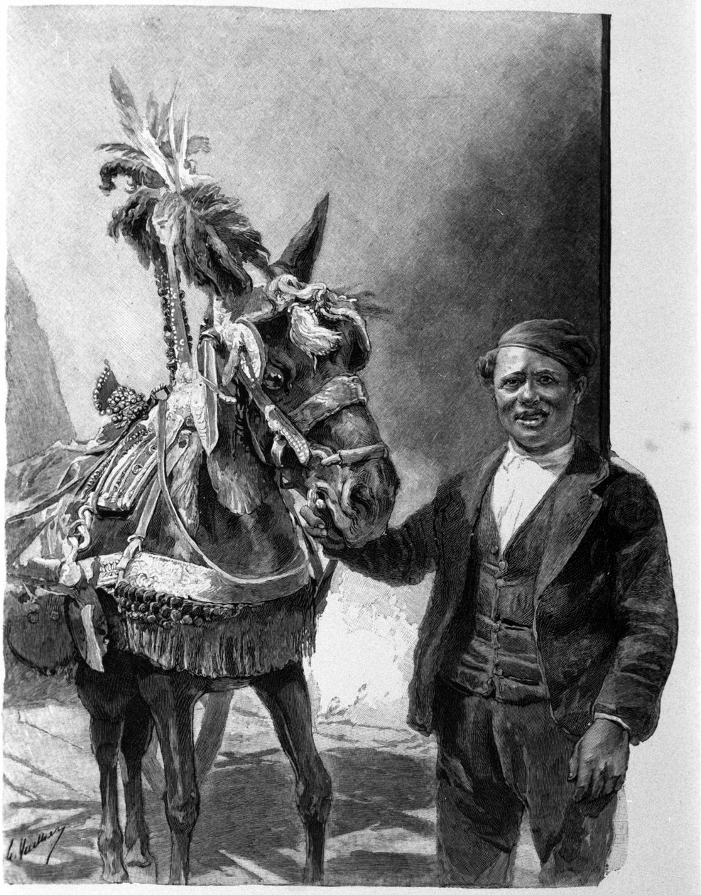 The harness of the donkey from the Sicilian tanks during traditional celebrations. Engraving of the 19th century 作者 未知艺术家