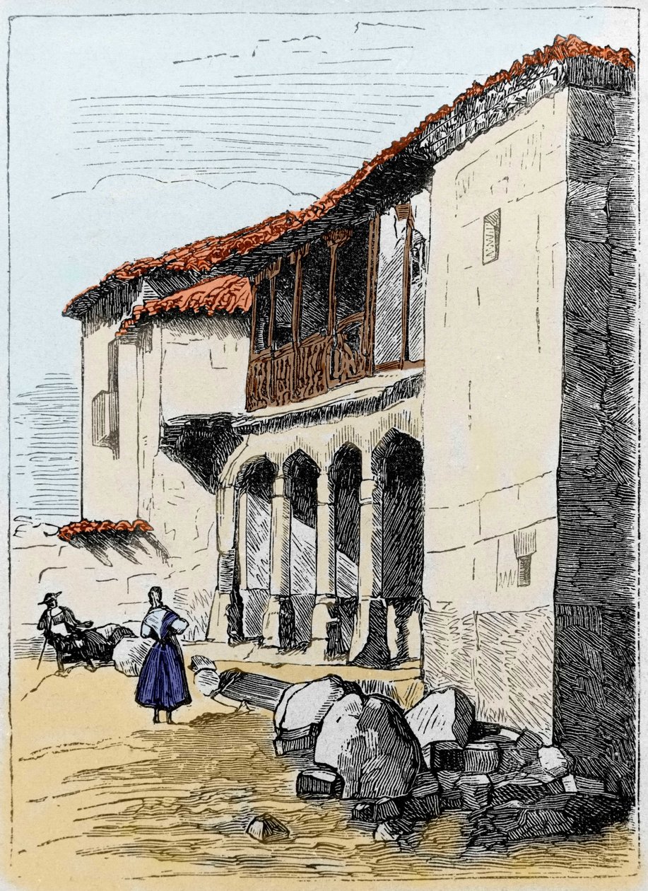 The house of Sante de Valcuebo in Salamanca where Christopher Columbus held its first conference. Engraving of the 19th century 作者 未知艺术家