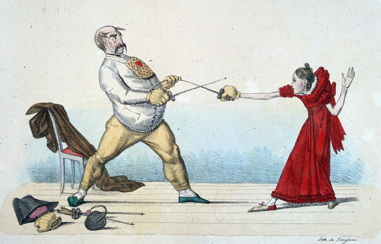 击剑的教训：如何拉直年轻人的体型并预防事故 - 19 世纪，Musee Carnavalet。 作者 未知艺术家