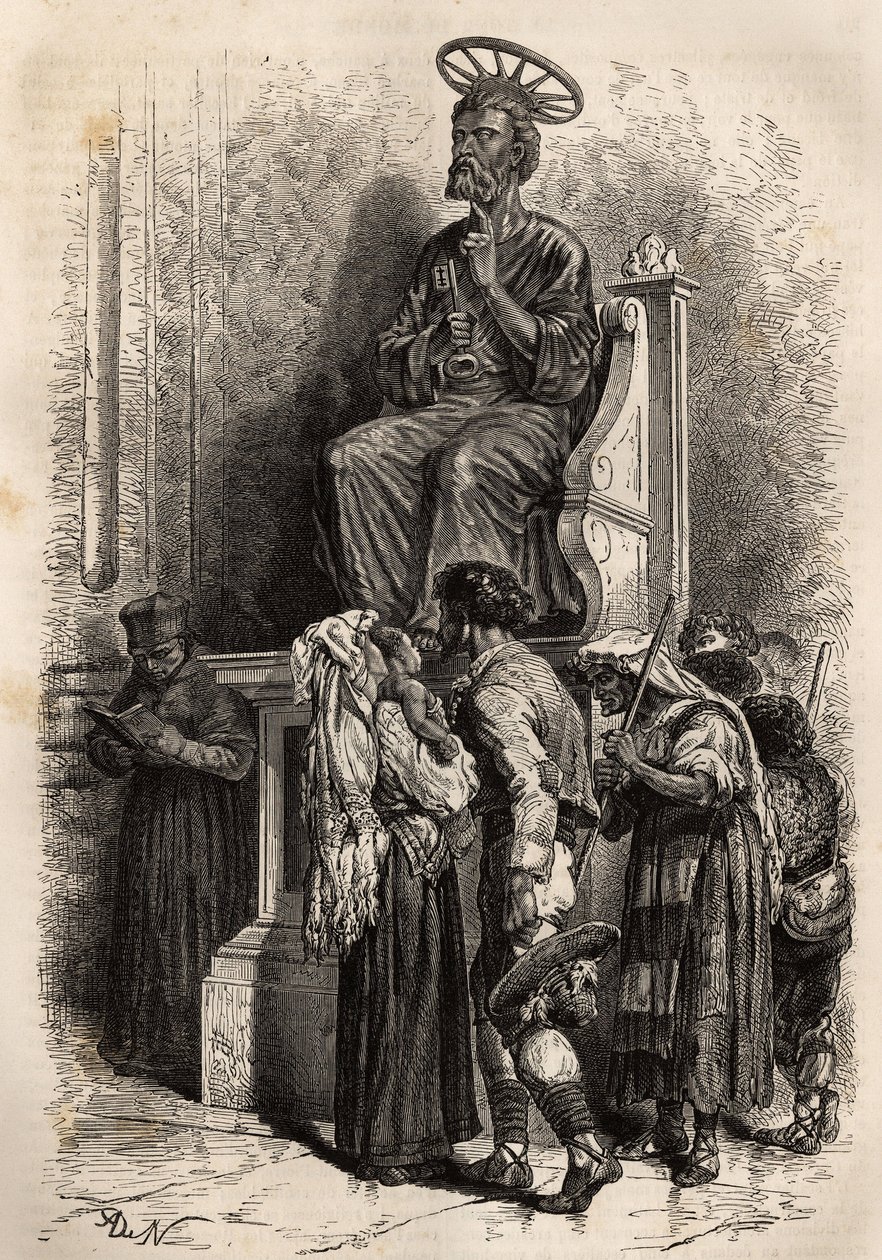 The lower foot of the bronze statue of St. Peter, an object of veneration for the Catholic pelerins entering the Vatican St. Peter