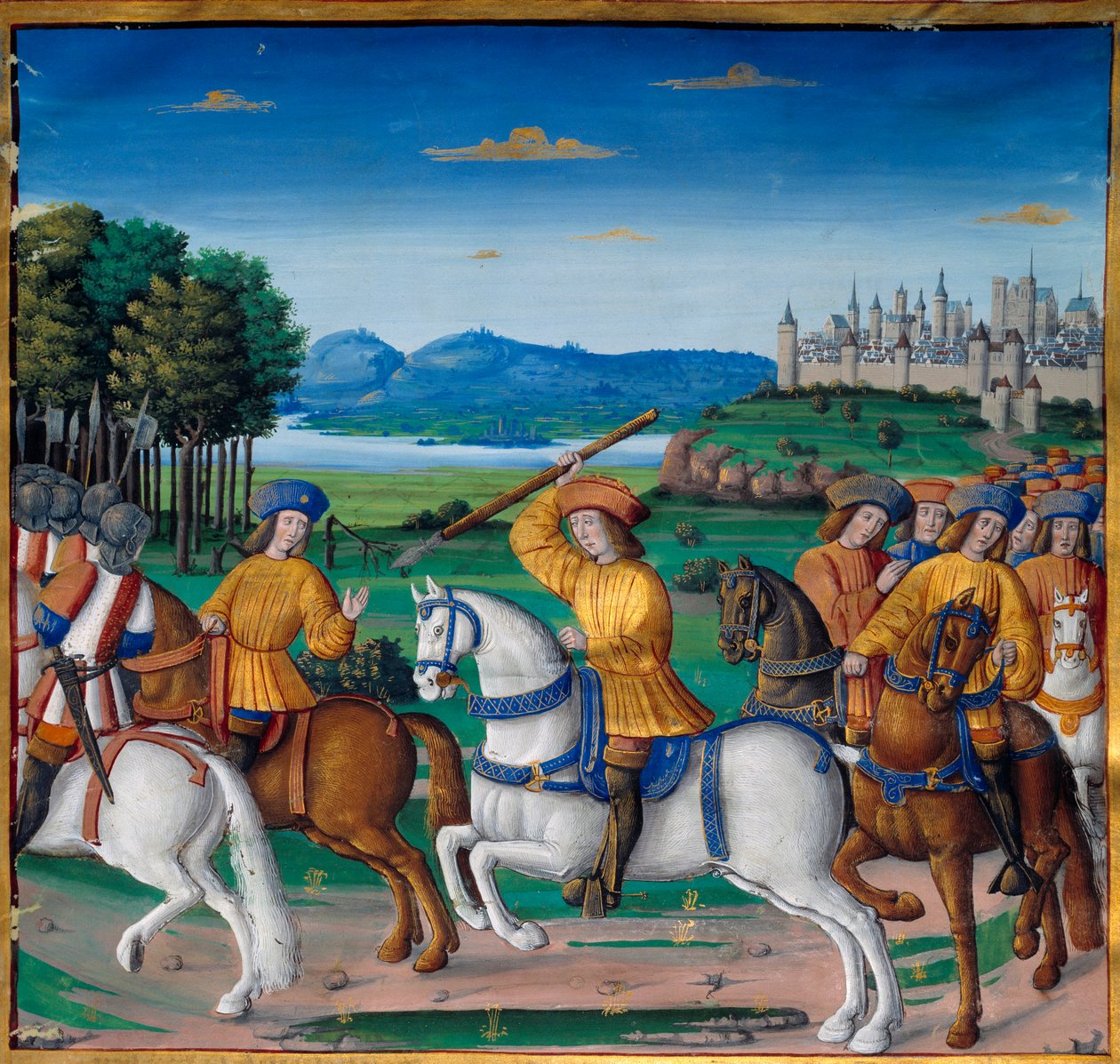 The madness of Charles VI (1368 - 1422). On 5 August 1392, in the forest of Le Mans, he began to experience attacks of furious madness: screaming for treason, he attacked his own troop and killed four people. Chronicles of Enguerrand de Monstrelet (v. 1400 作者 未知艺术家