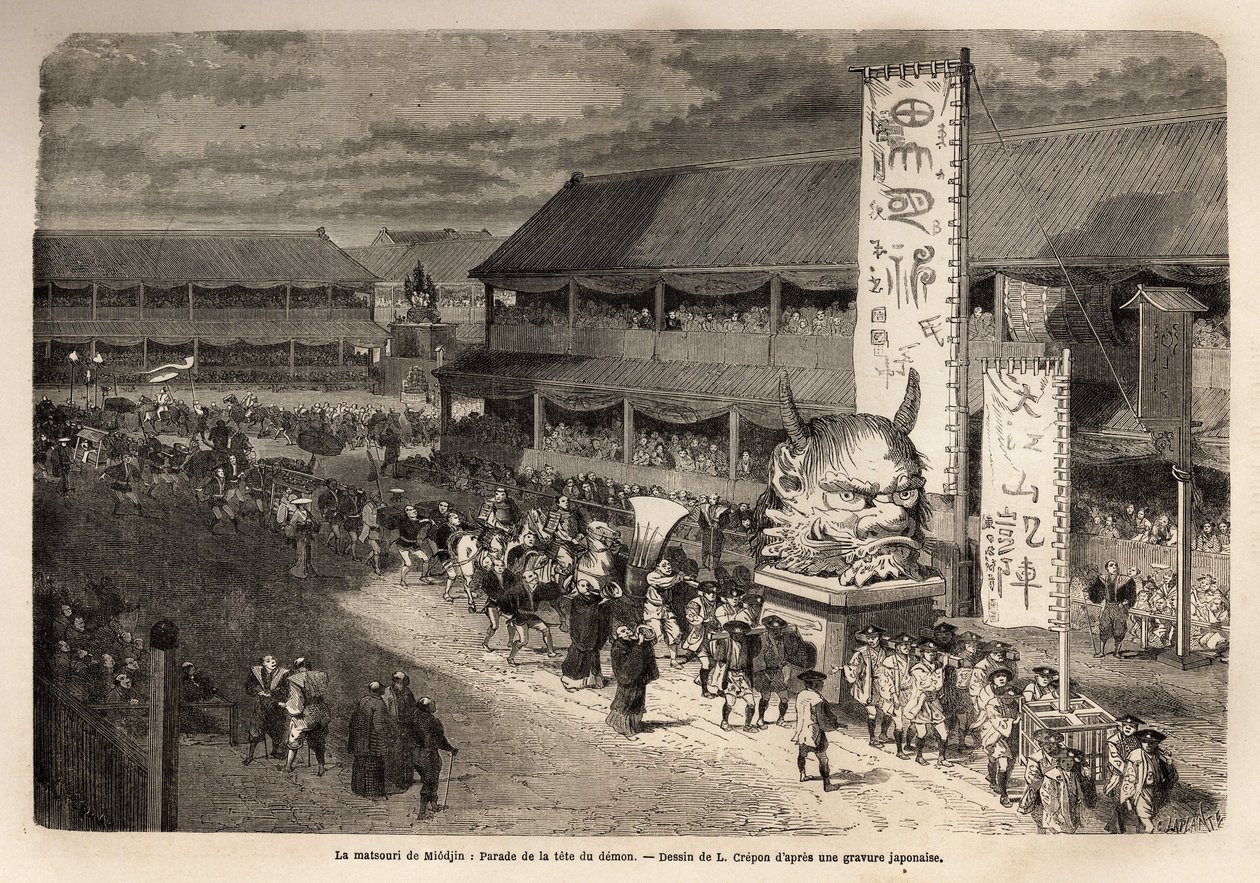 江户（或江户，今东京）的庙宇Miodjin的matsouri（集市，游行），两年一次的大游行，有伟大的历史人物的介绍，并由祭司邀请许多轿子里的宫女参加，在队伍里；丑陋的a 作者 未知艺术家