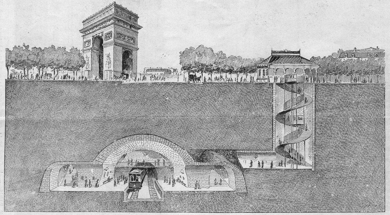巴黎的 "Etoile "地铁站。1895年的雕版画。 作者 未知艺术家