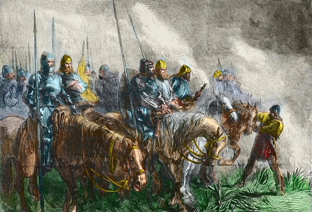 阿金库尔战役的早晨--100年战争。1415年10月25日的阿津库尔战役（加来海峡） - 阿津库尔战役之前 - 作者 未知艺术家
