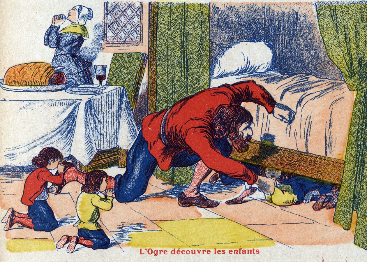妖怪发现了孩子们。Le Pepetit poucet》的插图，法国作家查尔斯-佩罗（1628-1703）的故事。匿名插图。图片来源：马塞尔-瓦涅，贾维尔-南希，无日期（19世纪末）。 作者 未知艺术家