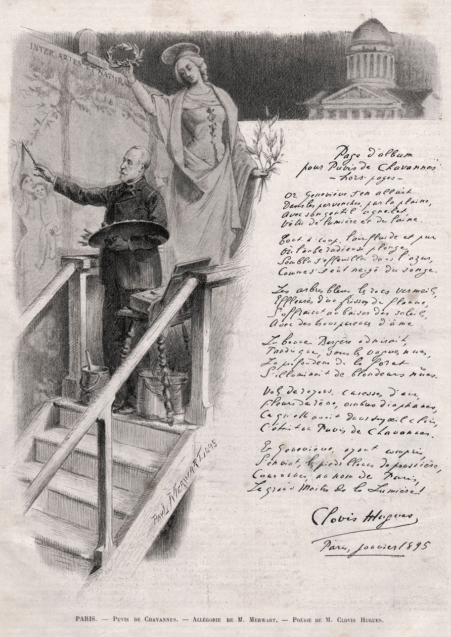 画家Puvis de Chavannes (1824-1898)的画作--Merwart先生的寓言与Clovis Hugues的诗作。 作者 未知艺术家