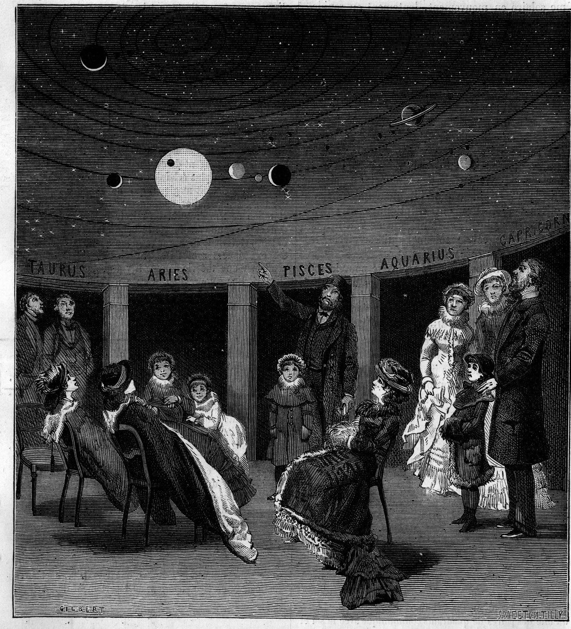 意大利天文学家N. Perini的行星。雕刻在1880年6月12日的《自然：科学与艺术和工业应用杂志》上。 作者 未知艺术家