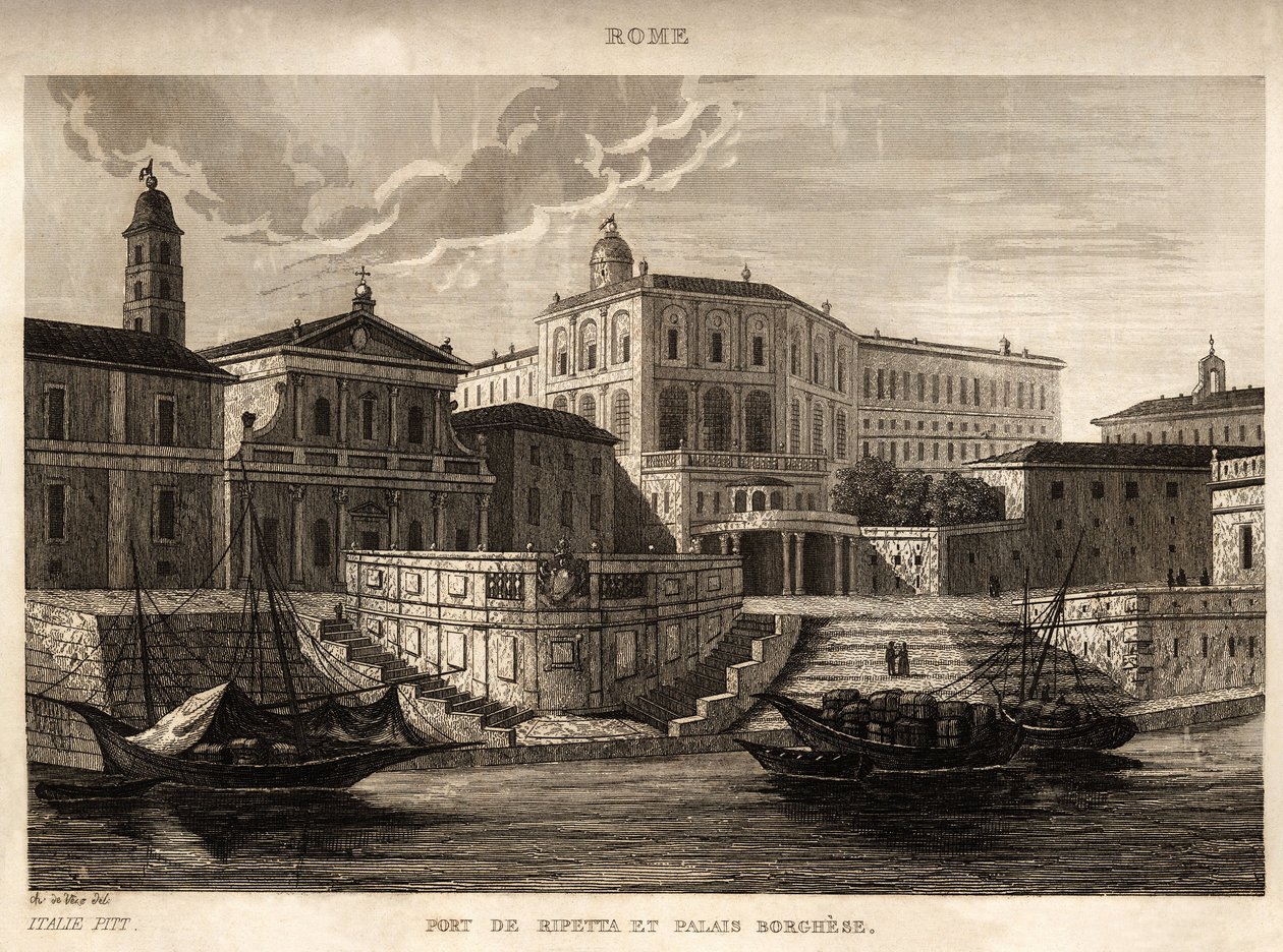 The port of Ripetta and the Borghese Palace in Rome, engraving by Ch. de Vene, in “” Picturesque Italy”, Amable Coste editor, Paris 作者 未知艺术家