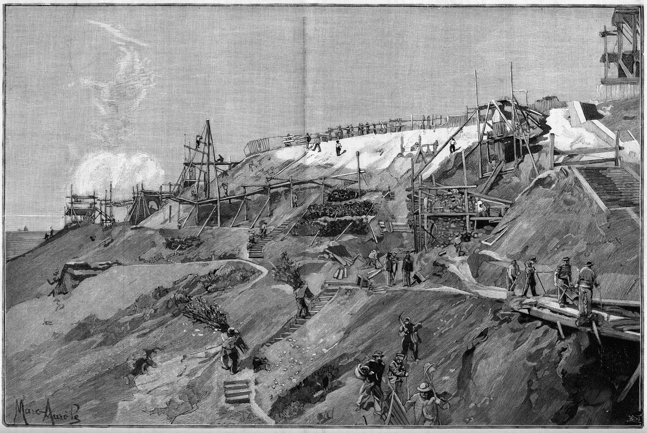 1887年，巴黎蒙马特的南部支持工程。 作者 未知艺术家