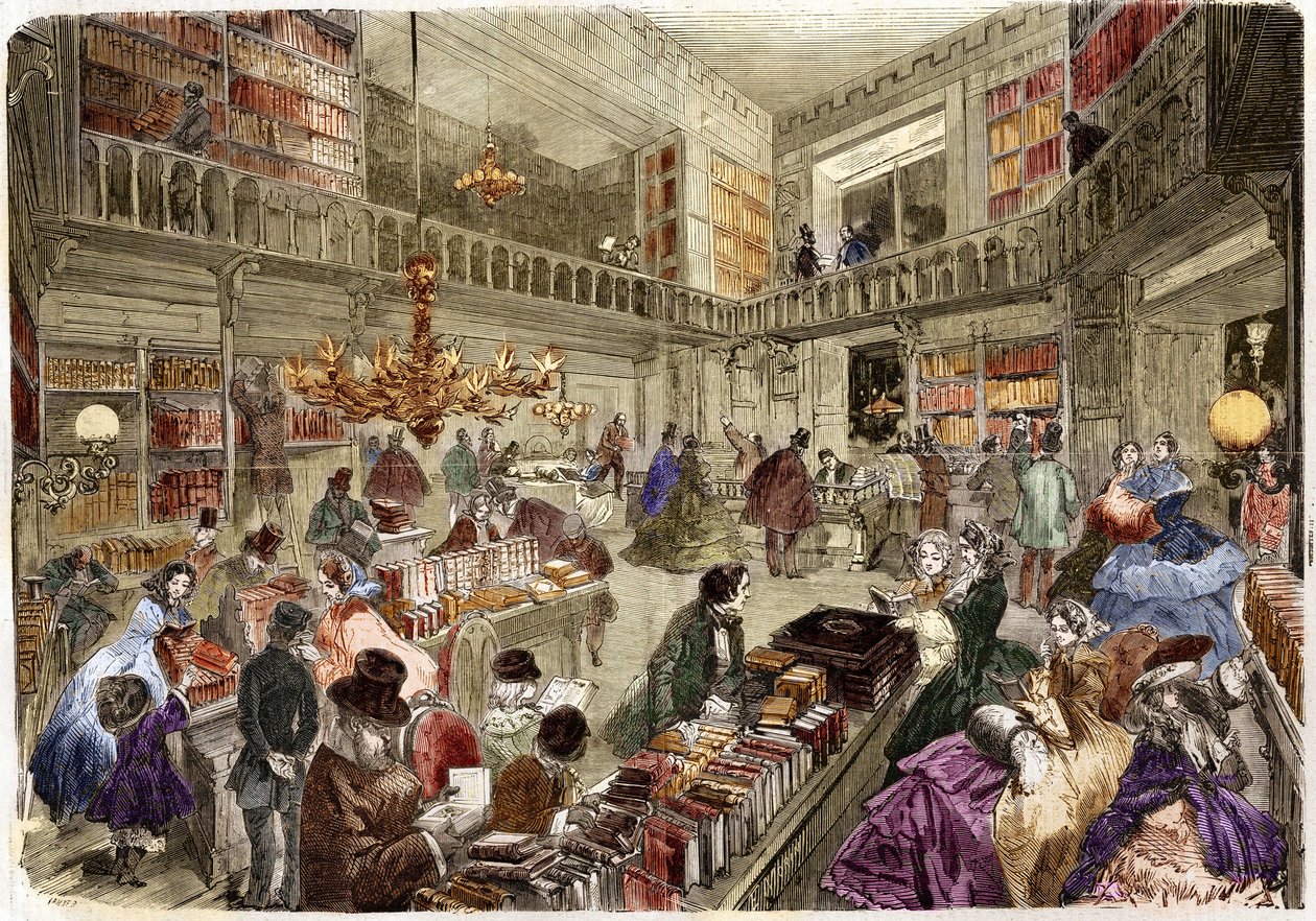 1860年，巴黎伊塔利安大道上的新华书店的商店。 作者 未知艺术家