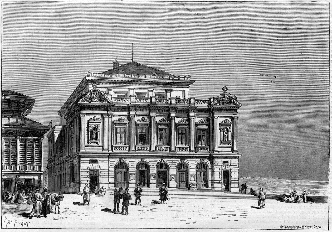 阿尔及利亚君士坦丁剧院，由建筑师保罗-让-吉翁（1838-1904）在1877年至1883年期间建造--剧院外部 作者 未知艺术家