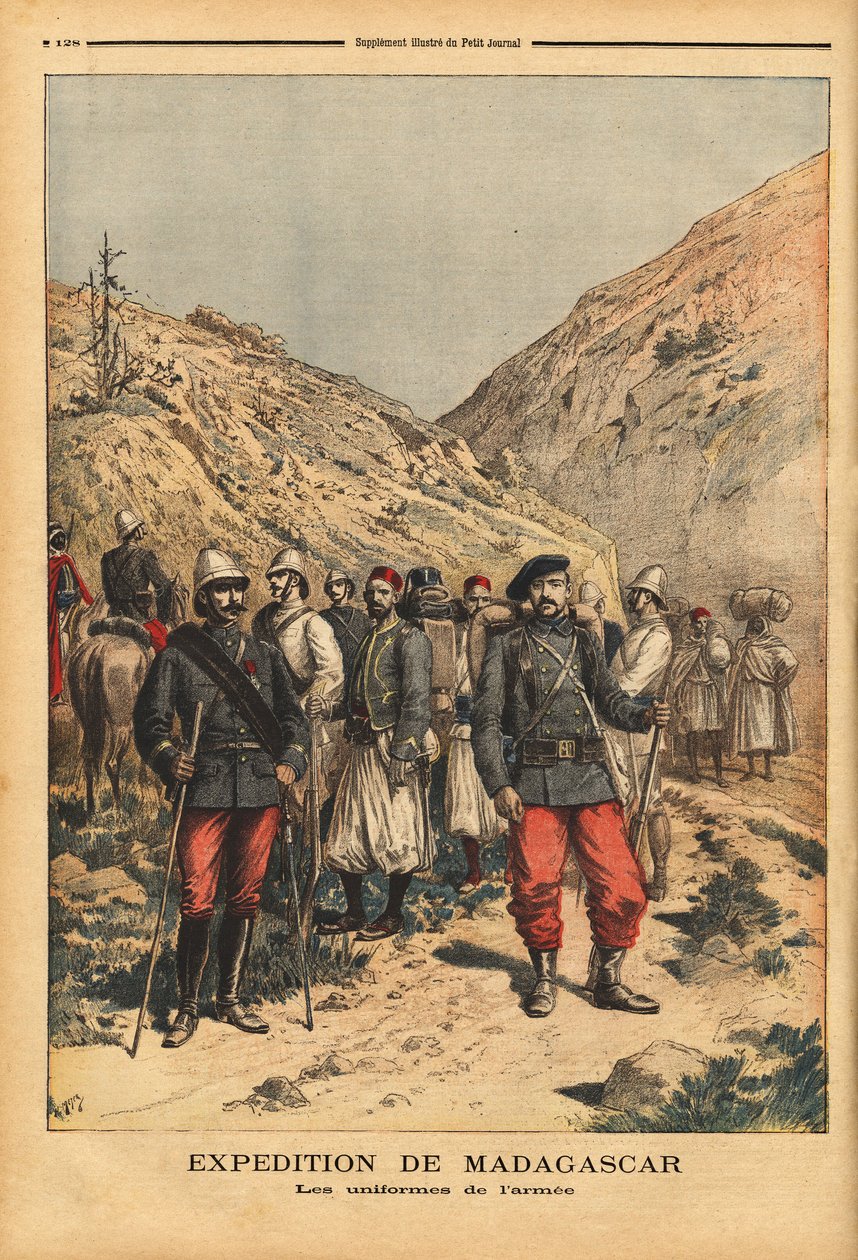 军队的制服，马达加斯加远征队的运动装。 雕刻在“”Le petit journal””21/04/1895。 塞尔瓦的收藏。 作者 未知艺术家