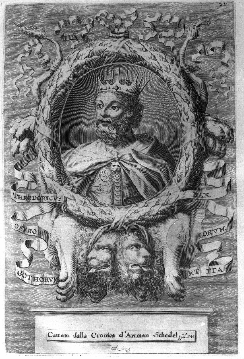 Theodoric I the Great (v. 454-526)，东哥特国王 (474-526) 和意大利东哥特王国的创始人。 作者 未知艺术家