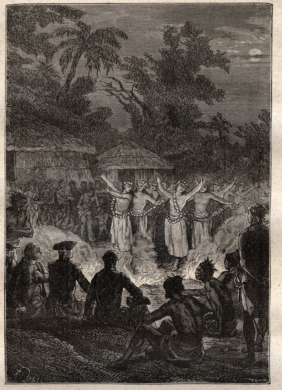 詹姆斯-库克船长（1728-1779）的第三次航行（1776-1779）：朋友岛（汤加王国，波利尼西亚）上的盛宴--插图取自 "18世纪的伟大航海家" 作者 未知艺术家